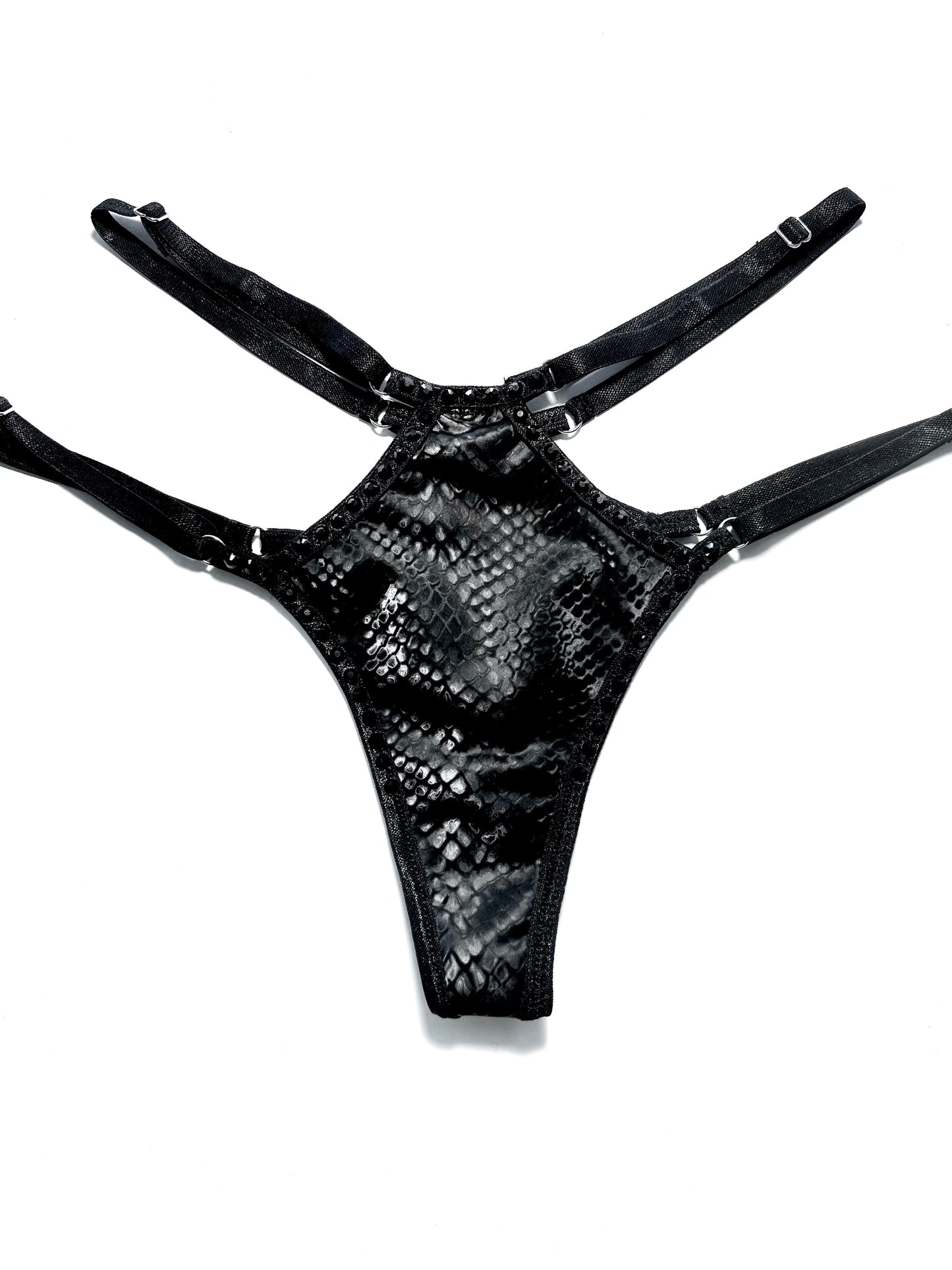 Medusa Black Thong Crystal Rave Bottoms