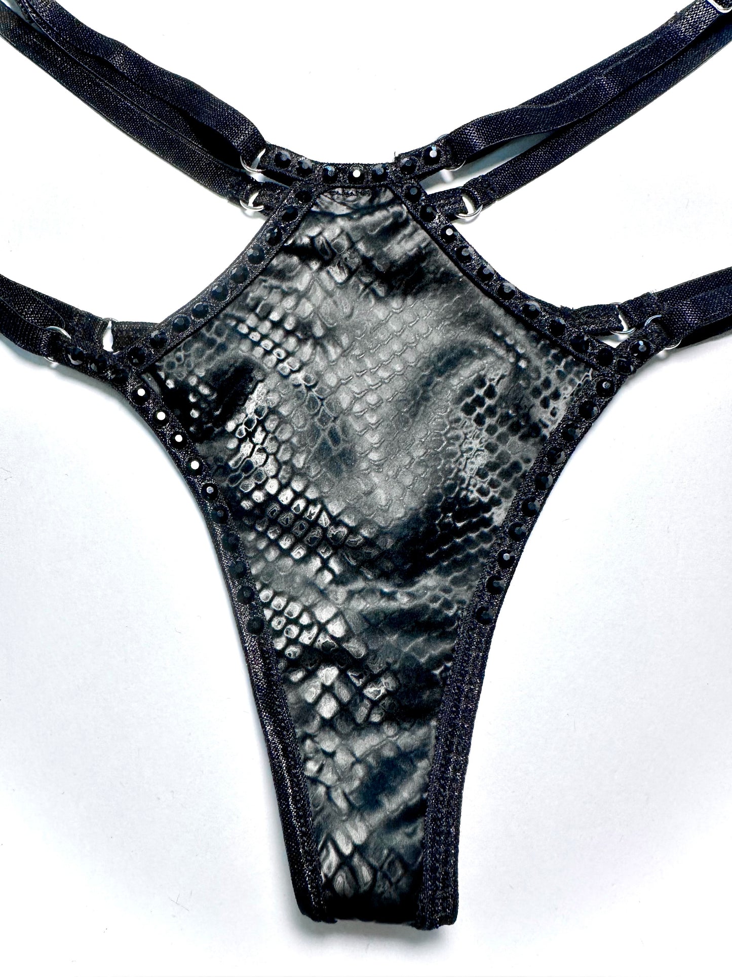 Medusa Black Thong Crystal Rave Bottoms